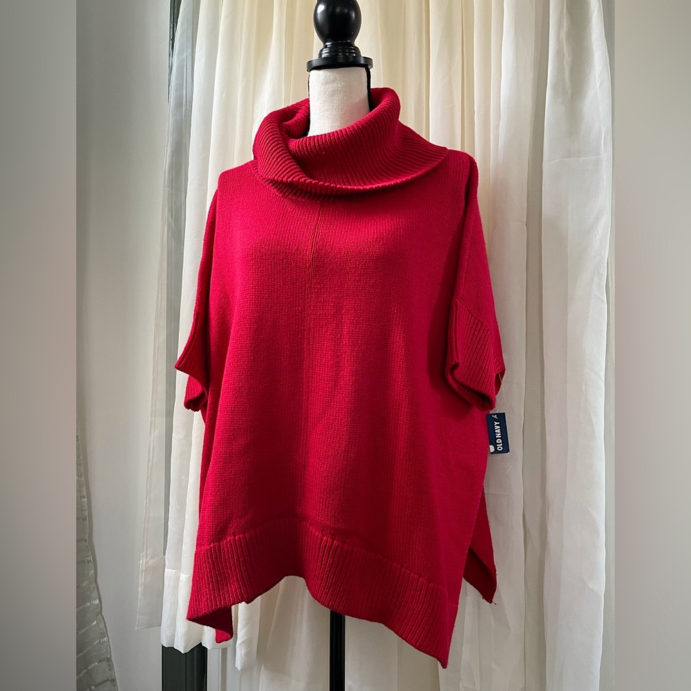 NWT Old Navy Candy Apple Red Short Sleeve Baggy Turtleneck